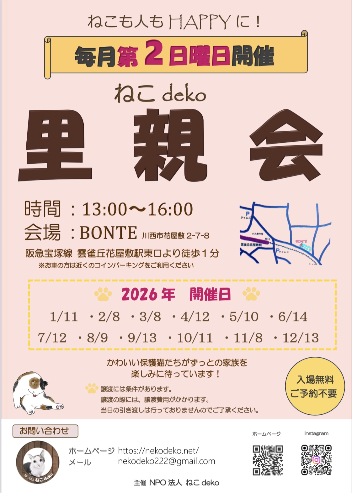 保護猫 野良猫 ボランティア 里親会 譲渡会 川西市 ねこでこ